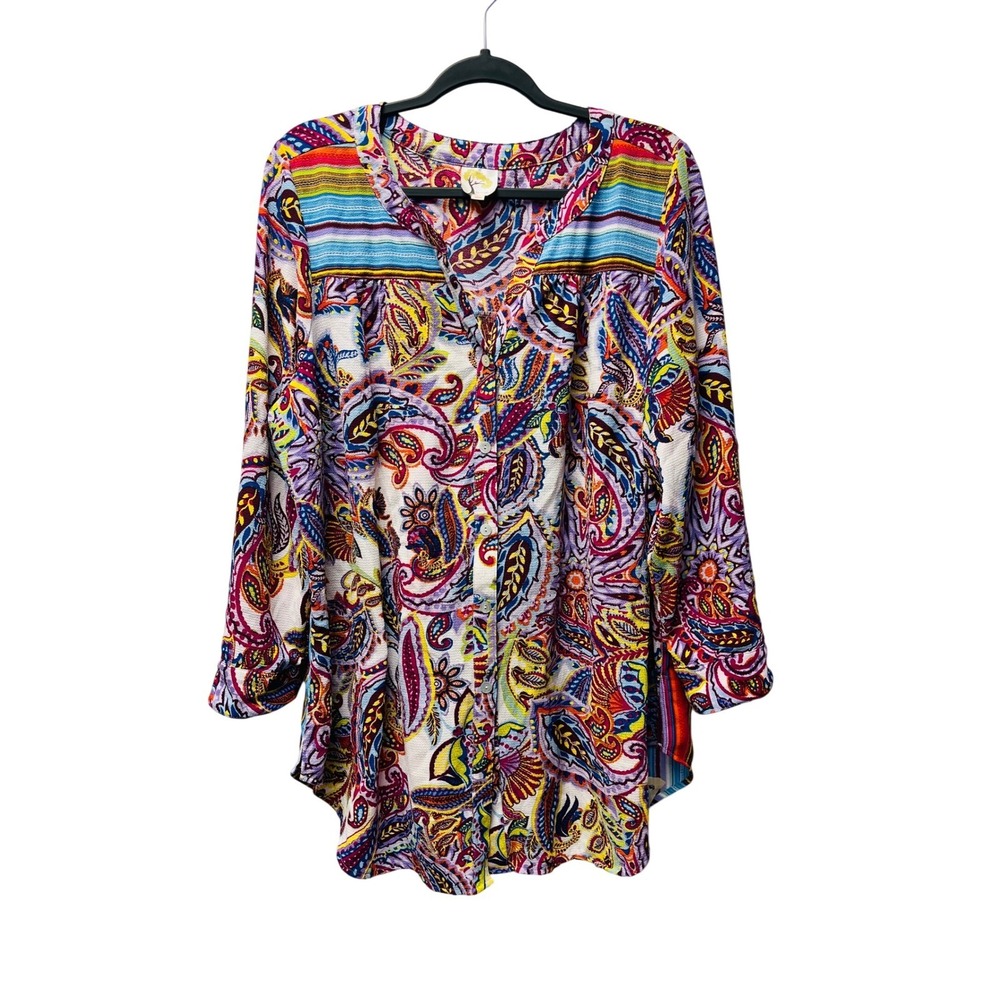 Fig and Flower Tunic Top 2X Artsy Boho Festival Psychedelic Peasant Hippie Color